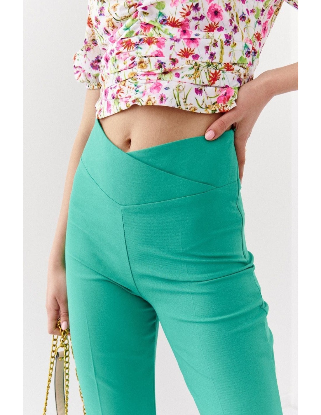 Pantaloni eleganti de dama cu picioare late, verde 05018 - Magazin online - Boutique